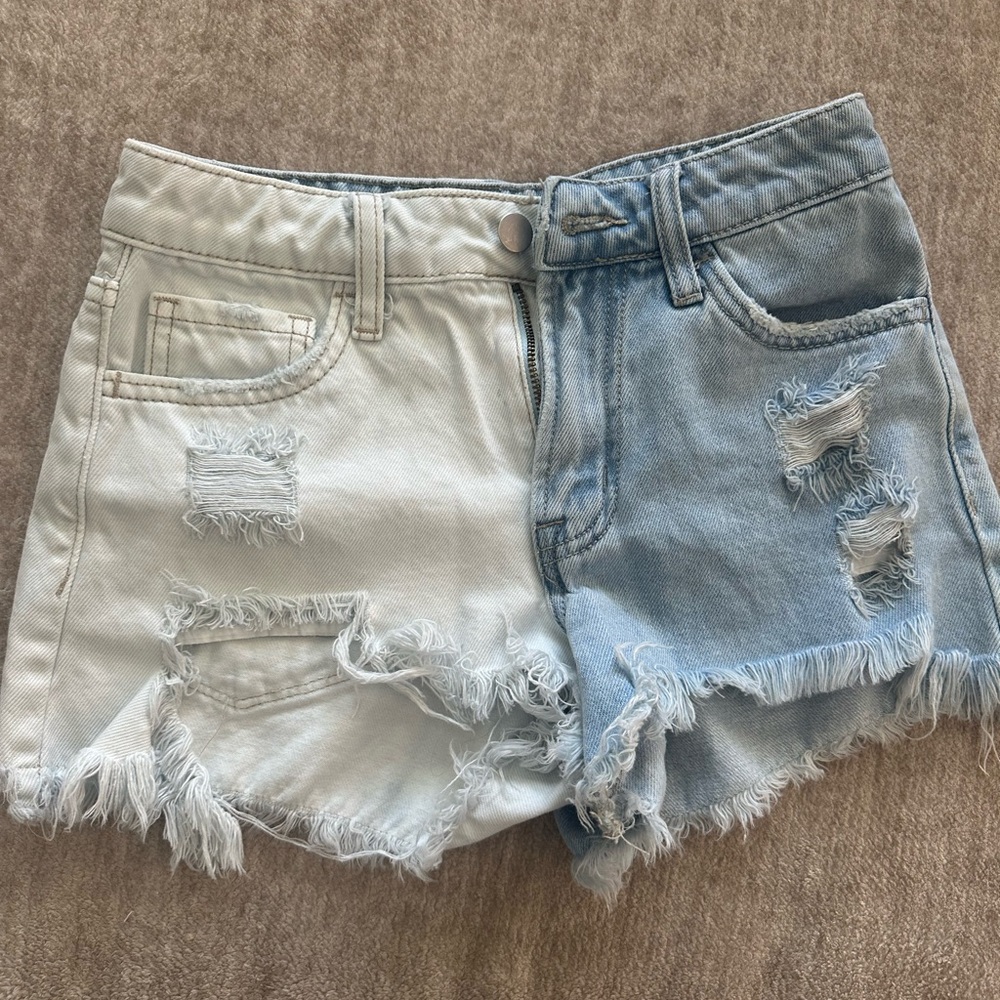 Altar’d State Two-Tone Distressed Denim Shorts